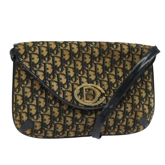 DIOR Trotter Canvas Shoulder Bag Navy Gold - Picture 1 of 12